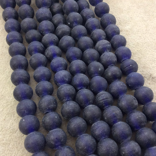 12mm Matte Navy Blue Irregular Rondelle Shaped Indian Beach/Sea Glass Beads - Sold by 16" Strands - Approximately 34 Beads per Strand