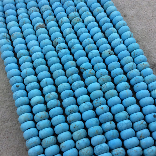 5mm x 8mm Matte Finish Turquoise Blue Dyed Howlite Rondelle Shaped Beads with 2mm Holes - 7.75" Strand (Approx. 36 Beads) - LARGE HOLE BEADS