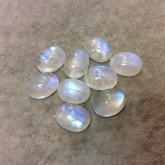 BULK LOT of Nine (9) Assorted Oval Shaped AAA Moonstone Flat Back Cabochons - Measuring 12mm x 16mm, 7-8mm Dome Height - Randomly Chosen