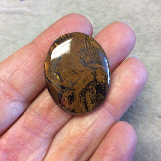 Single OOAK Natural Tiger Iron Oblong Oval Shaped Flat Back Cabochon - Measuring 25mm x 32mm, 6mm Dome Height - High Quality Gemstone