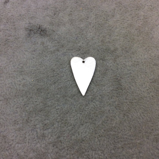 Medium Sized Silver Plated Copper Long Skinny Heart Shaped Pendant/Charm Components - Measuring 13mm x 21mm - Sold in Packs of 10 (238-SV)