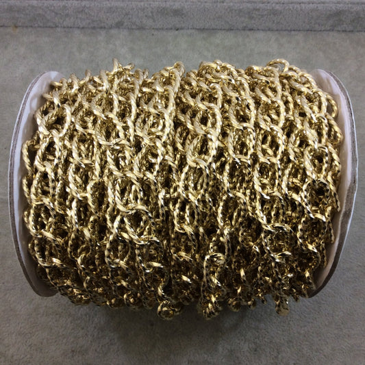 A1309 FULL SPOOL - Gold Plated Aluminum Oblong Oval Shaped Twisted Wire Link Curb Chain with 11mm x 17mm Links - Three Finishes Available