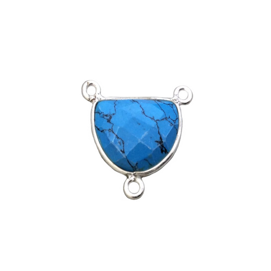 Sterling Silver Faceted Half Moon Shaped Dyed Turquoise Blue Faux Howlite Bezel Pendant - Measuring 16mm x 12mm - Sold Individually, Random