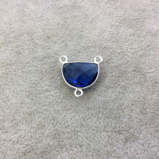 Sterling Silver Faceted Half Moon Shaped Blue Hydro (Man-made) Quartz Bezel Pendant - Measuring 16mm x 12mm - Sold Individually