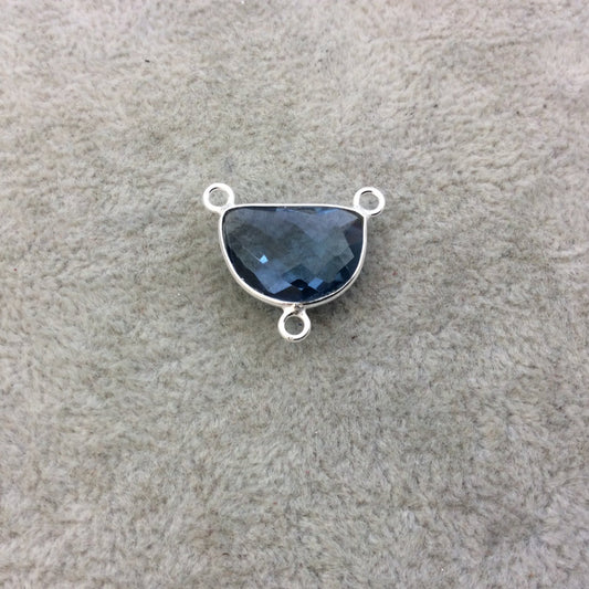 Sterling Silver Faceted Half Moon Shaped Smoky Blue Hydro (Man-made) Quartz Bezel Pendant - Measuring 16mm x 12mm - Sold Individually