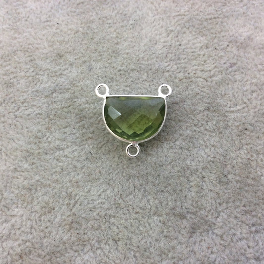 Sterling Silver Faceted Half Moon Shaped Light Green Hydro (Man-made) Quartz Bezel Pendant - Measuring 16mm x 12mm - Sold Individually