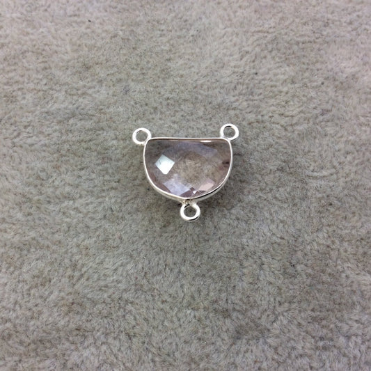 Sterling Silver Faceted Half Moon Shaped Pale Light Pink Hydro (Man-made) Quartz Bezel Pendant - Measuring 16mm x 12mm - Sold Individually