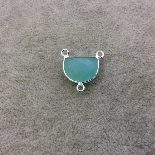 Sterling Silver Faceted Half Moon Shaped Seafoam Green Hydro (Man-made) Chalcedony Bezel Pendant - Measuring 16mm x 12mm - Sold Individually