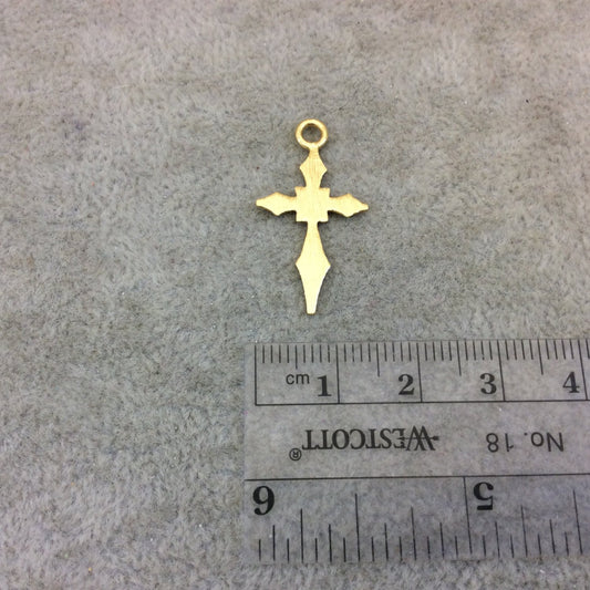 Medium Sized Gold Plated Copper Pointed Gothic Cross Shaped Pendant/Charm Components - Measuring 15mm x 22mm - Sold in Packs of 10 (214-GD)