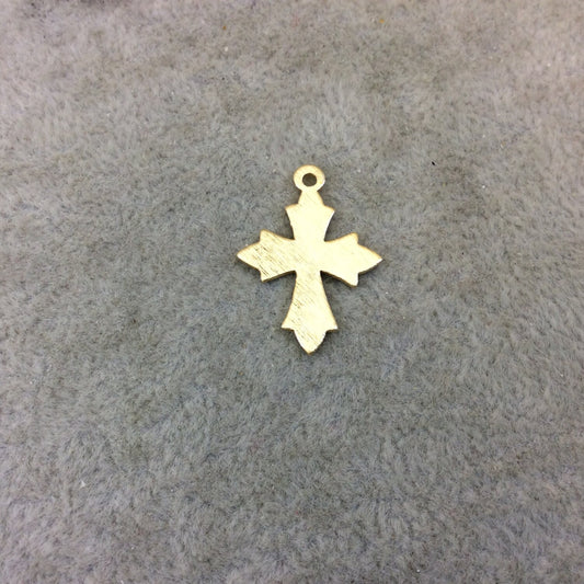 Medium Sized Gold Plated Copper Leafy Pointed Cross Shaped Pendant/Charm Components - Measuring 16mm x 22mm - Sold in Packs of 10 (211-GD)