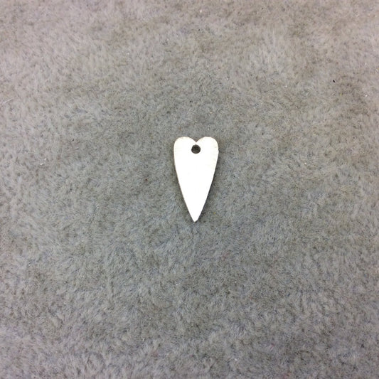 Small Sized Silver Plated Copper Skinny Pointed Heart Shaped Pendant/Charm Components - Measuring 8mm x 15mm - Sold in Packs of 10 (237-SV)