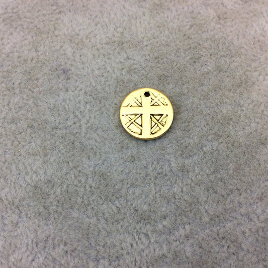 Oxidized Gold Plated Medieval Cross Embossed Disc/Coin Shaped Pendant/Charm Components - Measuring 12mm x 12mm- Sold in Packs of 10 (209-OG)