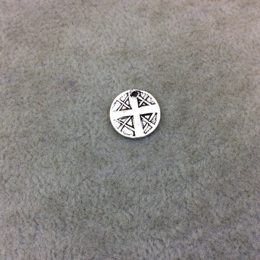 Oxidized Silver Plated Medieval Cross Embossed Disc/Coin Shaped Pendant/Charm Components Measuring 12mm x 12mm Sold in Packs of 10 (209-OS)
