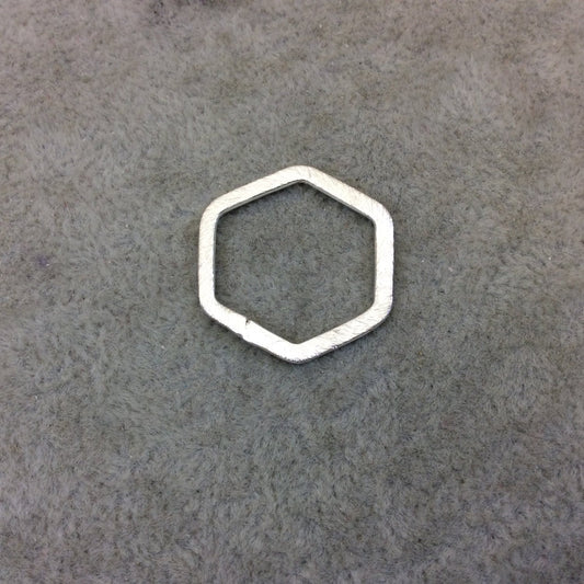 21mm x 23mm Silver Brushed Finish Open Hexagon Shaped Plated Copper Components - Sold in Pre-Counted Bulk Packs of 10 Pieces - (175-SV)