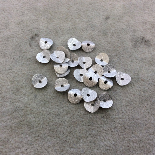 8mm Textured Silver Plated Copper Wavy Disc/Heishi Washer Shaped Components - Sold in Bulk Packs of 25 Pieces - Great as Bracelet Spacers!