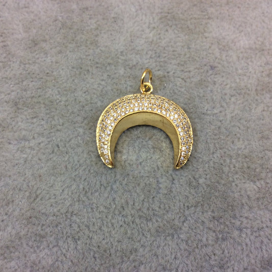 Gold Plated CZ Cubic Zirconia Inlaid Convex Crescent Shaped Copper Pendant - Measuring 25mm x 20mm - Four Colors Available, See Related!