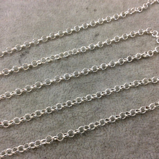 5' Section of 4mm Bright Silver Plated Copper Round Link Rolo Style Chain - Available in Four Different Finishes, Check Related Links!