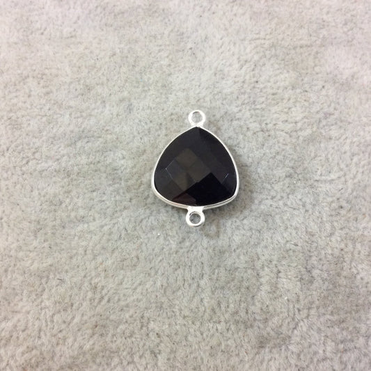 Sterling Silver Faceted Trillion Shaped Jet Black Hydro (Man-made) Onyx Bezel Connector - Measuring 16mm x 16mm - Sold Individually