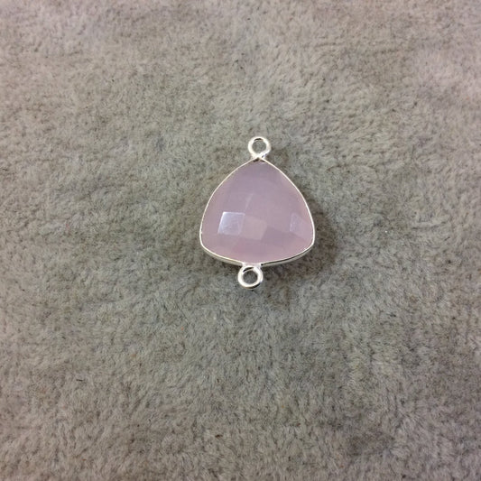 Sterling Silver Faceted Trillion Shaped Pale Pink Hydro (Man-made) Chalcedony Bezel Connector - Measuring 16mm x 16mm - Sold Individually