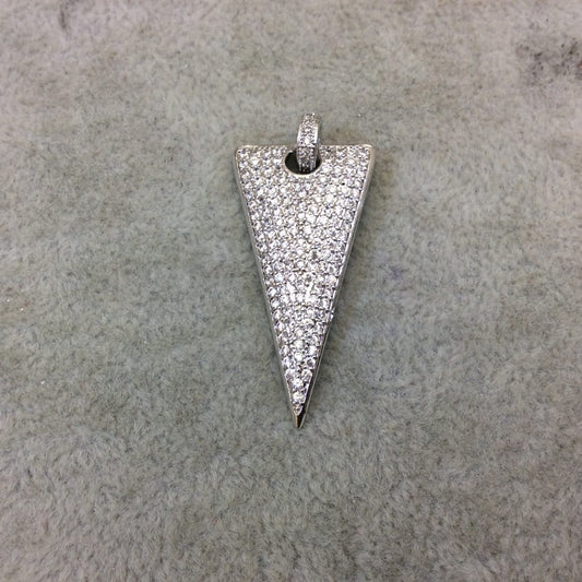 Large Silver Plated CZ Cubic Zirconia Inlaid Arrowhead Shaped Copper Pendant - Measuring 19mm x 35mm - Four Colors Available, See Related!