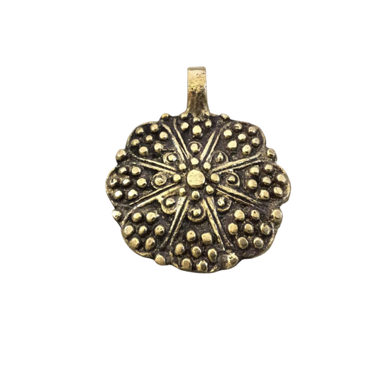 1.75" Heavy Oxidized Brass Rustic Flower/Blossom Shaped Pendant with Attached Bail - Measuring 46mm x 46mm, Approx. - Sold Individually