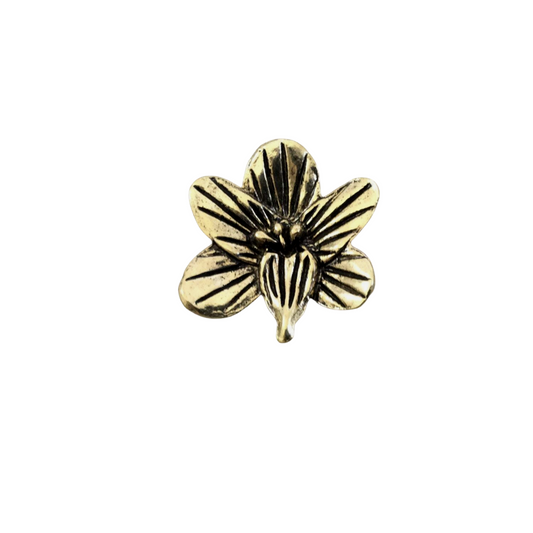 1.25" Heavy Oxidized Brass Detailed Orchid Blossom Shaped Pendant with Attached Bail - Measuring 30mm x 34mm, Approx. - Sold Individually