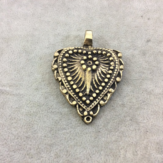 2" Heavy Oxidized Brass Ornate Inverted Teardrop Shaped Pendant with Attached Bail - Measuring 50mm x 54mm, Approx. - Sold Individually