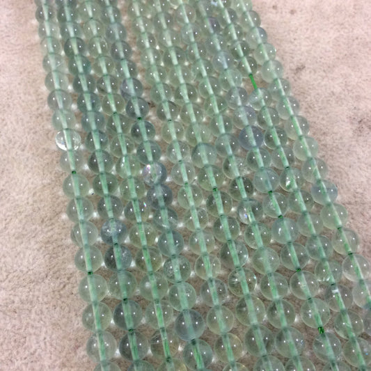 6mm Smooth Natural AAA Green Fluorite Round/Ball Shaped Beads with 1mm Holes - Sold by 15" Strands (Approx. 60 Beads) - Quality Gemstone