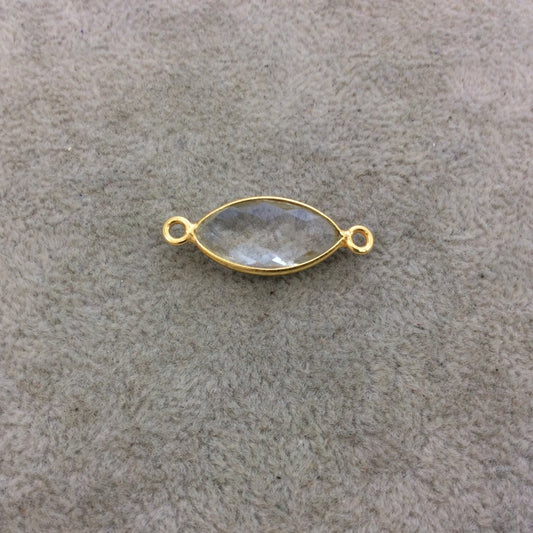 Gold Vermeil Faceted Clear Hydro (Lab Created) Quartz Marquise Shaped Bezel Connector - Measuring 10mm x 20mm - Sold Individually