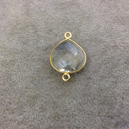 Gold Vermeil Faceted Clear Hydro (Lab Created) Quartz Heart/Teardrop Shaped Bezel Connector - Measuring 18mm x 18mm - Sold Individually
