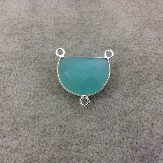 Sterling Silver Faceted Half Moon Shaped Seafoam Green Hydro (Man-made) Chalcedony Bezel Pendant - Measuring 20mm x 15mm - Sold Individually
