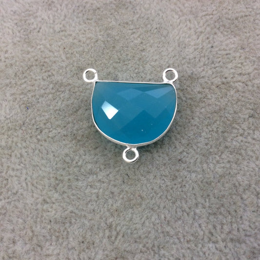 Sterling Silver Faceted Half Moon Shaped Aqua Blue Hydro (Man-made) Chalcedony Bezel Pendant - Measuring 20mm x 15mm - Sold Individually