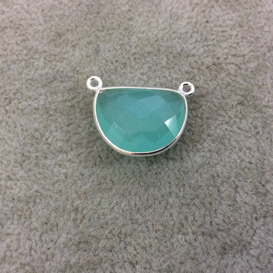 Sterling Silver Faceted Half Moon Shaped Seafoam Green Hydro (Man-made) Chalcedony Bezel Pendant - Measuring 20mm x 15mm - Sold Individually