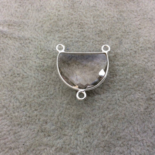 Sterling Silver Faceted Half Moon Shaped Pale Light Pink Hydro (Man-made) Quartz Bezel Pendant - Measuring 20mm x 15mm - Sold Individually