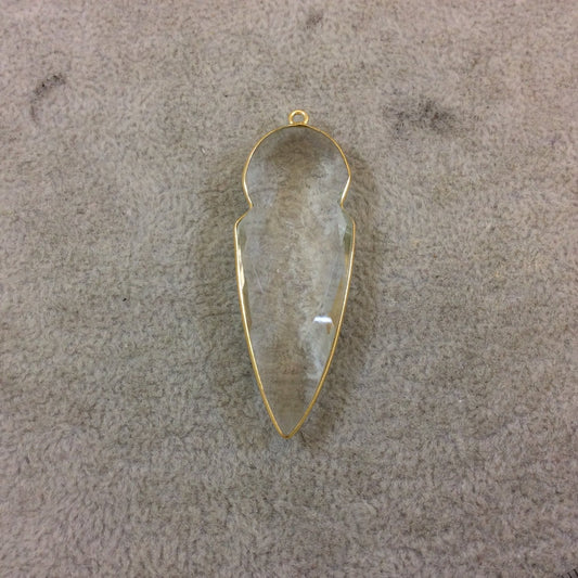 Gold Plated Faceted Clear Hydro (Lab Created) Quartz Arrow/Arrowhead Shaped Bezel Pendant - Measuring 18mm x 49mm - Sold Individually