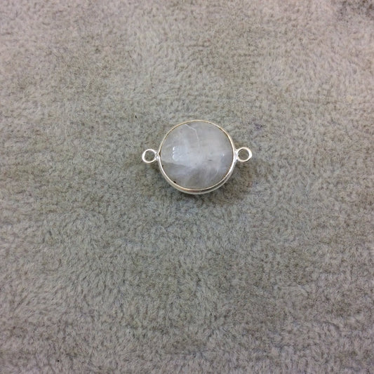 Sterling Silver Faceted Round/Coin Shaped Moonstone Bezel Connector Component - Measuring 14mm x 14mm - Natural Semi-Precious Gemstone