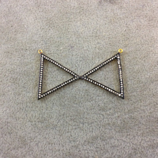 Oxidized Gold Finish Double Triangle Shaped CZ Cubic Zirconia Inlaid Plated Copper Pendant - Measuring 47mm x 27mm - Sold Individually
