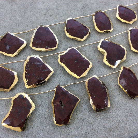 Red Jasper Faceted Beads with Gold Electroplated Edging - Top Drilled