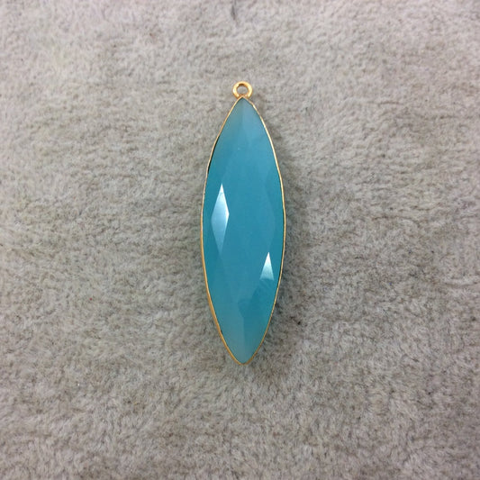Gold Plated Faceted Aqua Hydro (Lab Created) Chalcedony Marquise Shaped Bezel Pendant - Measuring 13mm x 46mm - Sold Individually