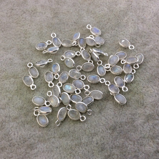 BULK PACK of Six (6) Sterling Silver Pointed/Cut Stone Faceted Oval/Oblong Shaped Moonstone Bezel Pendant - Measuring 3mm x 6mm