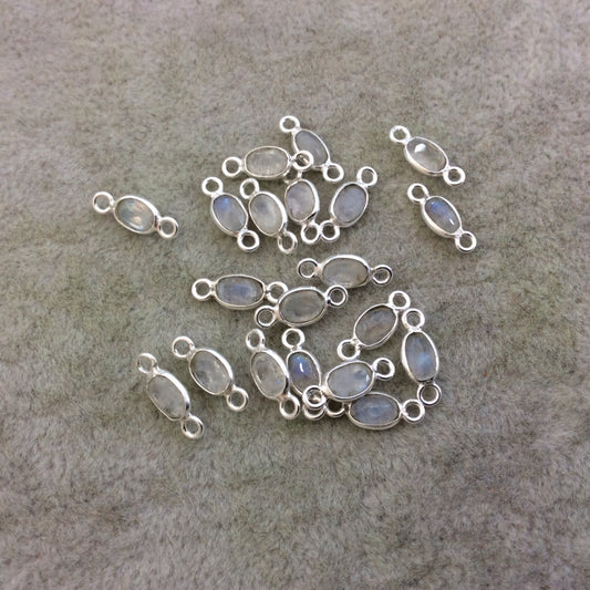 BULK PACK of Six (6) Sterling silver Pointed/Cut Stone Faceted Oval/Oblong Shaped Moonstone Bezel Connectors - Measuring 3mm x 6mm