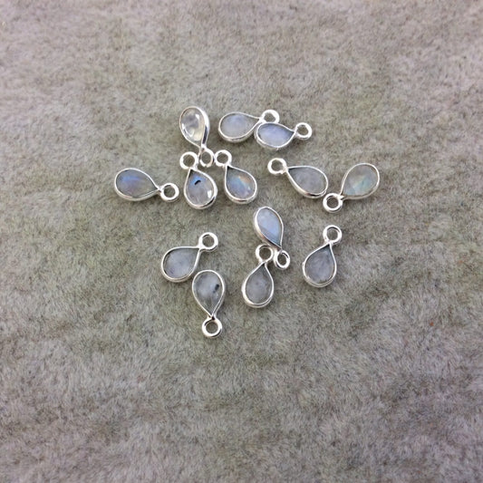 Sterling Silver Pointed/Cut Stone Faceted Teardrop/Pear Shaped Moonstone Bezel Pendant Component - Measuring 3mm x 6mm - Natural Gemstone