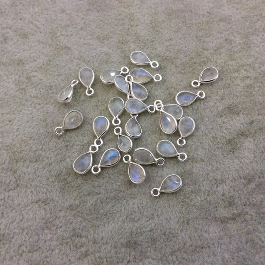 Moonstone Bezel | BULK PACK of Six (6) Sterling Silver Pointed Cut Stone Faceted Teardrop Pear Shaped Pendants - Measuring 4mm x 7mm