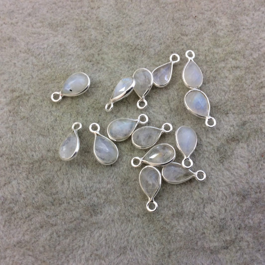 BULK PACK of Six (6) Sterling Silver Pointed/Cut Stone Faceted Teardrop/Pear Shaped Moonstone Bezel Pendants - Measuring 5mm x 8mm