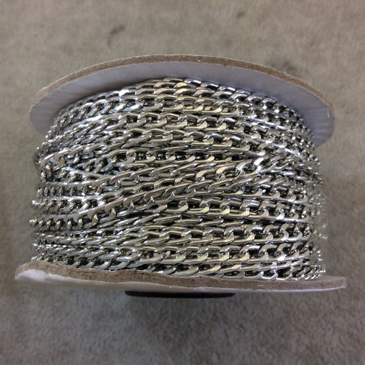 A1907 FULL SPOOL - Silver Plated Aluminum Flattened Oval Shaped Twisted Link Curb Chain with 3.5mm x 6mm Links - Three Finishes Available