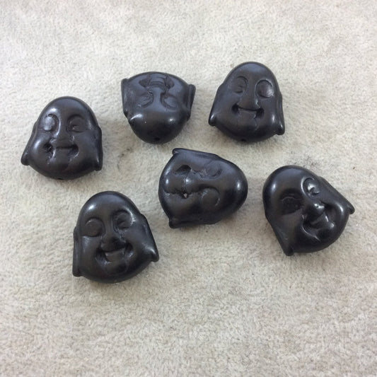 BULK PACK of 6 (Six) Jet Black Dyed Howlite Buddha Head/Face Shaped Beads with 1mm Holes - Measuring 28mm x 30mm, Approximatley
