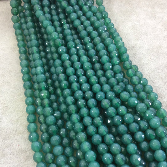 6mm Faceted Dyed Pine Green Natural Agate Round/Ball Shaped Beads - Sold by 15" Strands (Approximately 62 Beads) - High Quality Gemstone