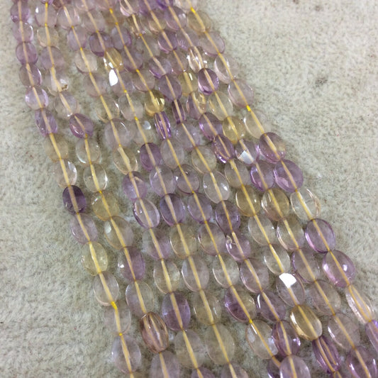 4mm x 6mm Faceted Natural Ametrine Flat Oblong Oval Shaped Beads - 15" Strand (Approx. 59 Beads) - High Quality Hand-Cut Indian Gemstone