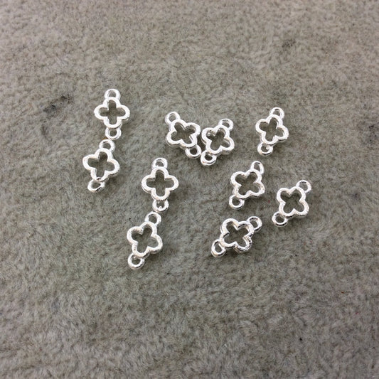 6mm Silver Brushed Finish Quatrefoil Shaped Plated Copper Connector Components - Sold in Pre-Counted Bulk Packs of 10 Pieces - (043-SV)