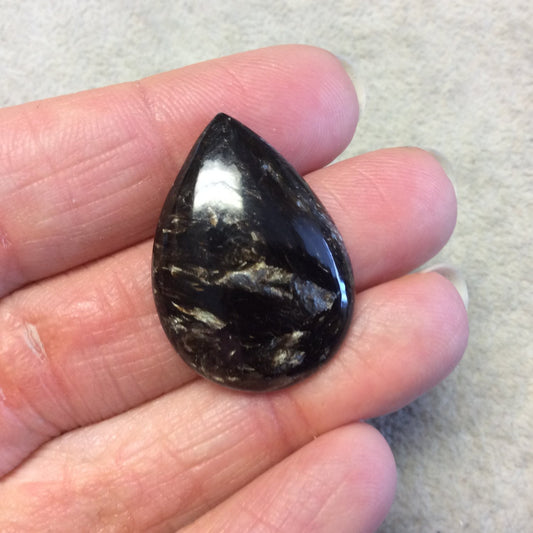 OOAK Golden Seraphinite Teardrop/Pear Shaped Flat Back Cabochon - Measuring 21.5mm x 30mm, 4mm Dome Height - Natural High Quality Gemstone
